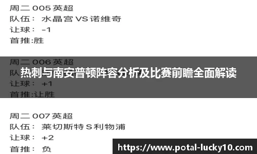 热刺与南安普顿阵容分析及比赛前瞻全面解读